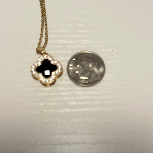 NWOT Clover Black & Crystal Diamonds -Pendant Necklace - Picture 2 of 4